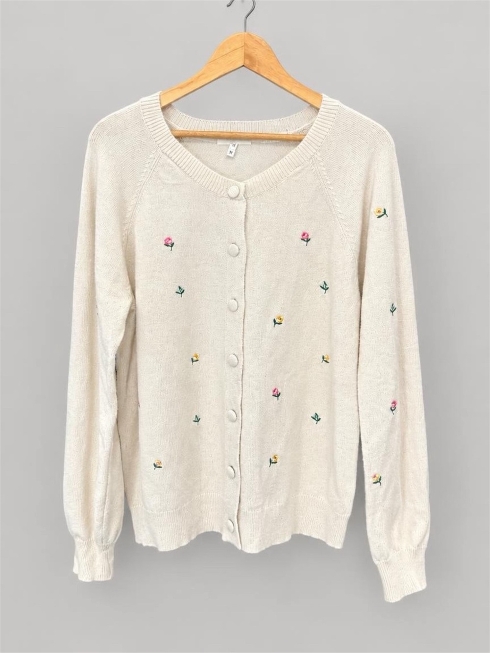 Maurices Cream Cardigan with Pink & Yellow Floral Embroidery